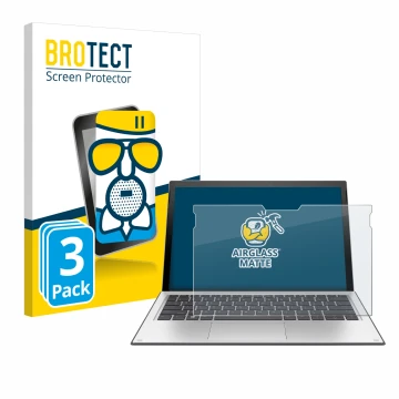 Parte frontal de un envase de producto con el logotipo de la marca BROTECT. Al lado se muestra el dispositivo HP Elite x2 1013