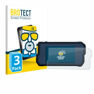 Parte frontal de un envase de producto con el logotipo de la marca BROTECT. Al lado se muestra el dispositivo KTM 390 Duke 201