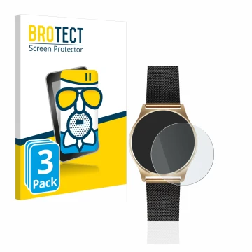 Parte frontal de un envase de producto con el logotipo de la marca BROTECT. Al lado se muestra el dispositivo Xlyne X-Watch Jo