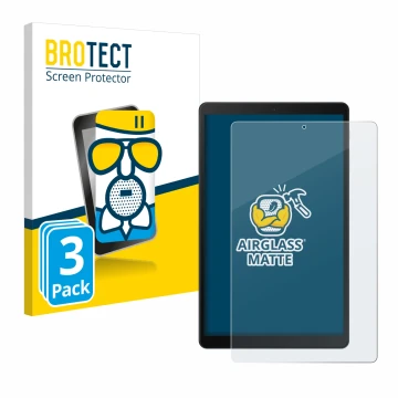 Parte frontal de un envase de producto con el logotipo de la marca BROTECT. Al lado se muestra el dispositivo Samsung Galaxy T