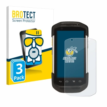 Parte frontal de un envase de producto con el logotipo de la marca BROTECT. Al lado se muestra el dispositivo Zebra TC77 con s