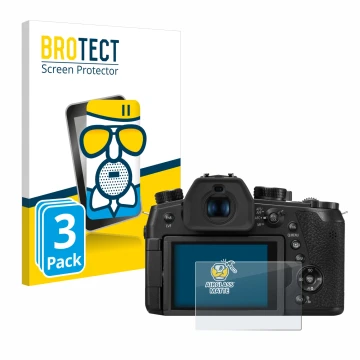 Parte frontal de un envase de producto con el logotipo de la marca BROTECT. Al lado se muestra el dispositivo Panasonic Lumix 