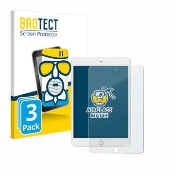 Parte frontal de un envase de producto con el logotipo de la marca BROTECT. Al lado se muestra el dispositivo Apple iPad Mini 