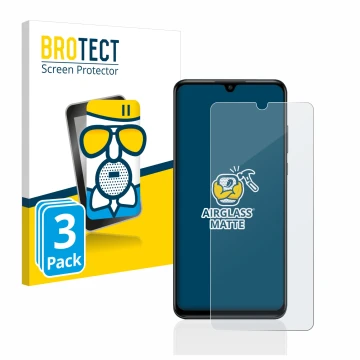 Parte frontal de un envase de producto con el logotipo de la marca BROTECT. Al lado se muestra el dispositivo Huawei P30 lite 