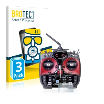 Parte frontal de un envase de producto con el logotipo de la marca BROTECT. Al lado se muestra el dispositivo Graupner mz-24 P