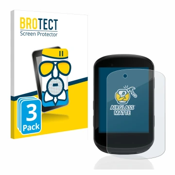 Parte frontal de un envase de producto con el logotipo de la marca BROTECT. Al lado se muestra el dispositivo Garmin Edge 530 