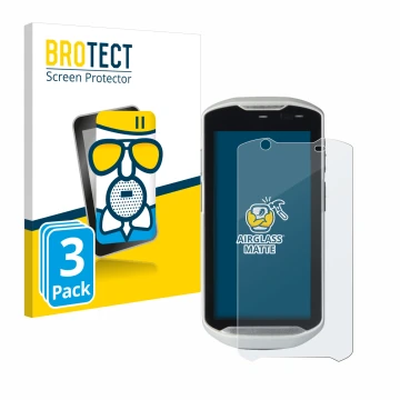 Parte frontal de un envase de producto con el logotipo de la marca BROTECT. Al lado se muestra el dispositivo Zebra TC52-HC co
