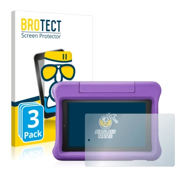 Parte frontal de un envase de producto con el logotipo de la marca BROTECT. Al lado se muestra el dispositivo Amazon Fire 7 Ki