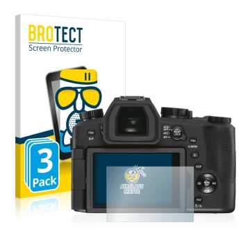 Parte frontal de un envase de producto con el logotipo de la marca BROTECT. Al lado se muestra el dispositivo Leica V-LUX 5 co