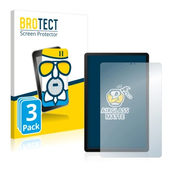 Parte frontal de un envase de producto con el logotipo de la marca BROTECT. Al lado se muestra el dispositivo Samsung Galaxy T