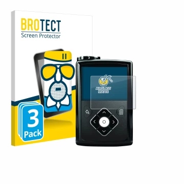 Parte frontal de un envase de producto con el logotipo de la marca BROTECT. Al lado se muestra el dispositivo Medtronic Minime