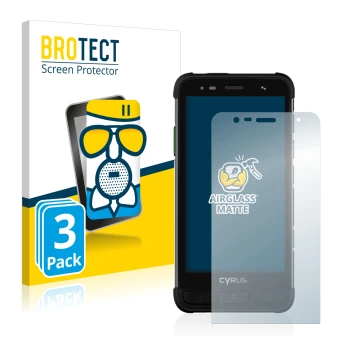 Parte frontal de un envase de producto con el logotipo de la marca BROTECT. Al lado se muestra el dispositivo Cyrus CS45 XA co