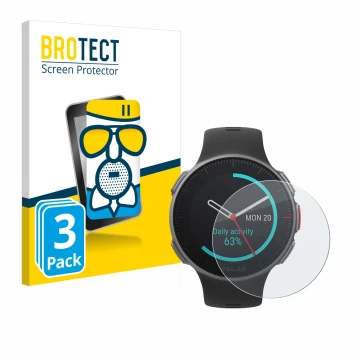 Parte frontal de un envase de producto con el logotipo de la marca BROTECT. Al lado se muestra el dispositivo Polar Vantage V 