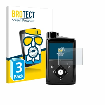 Parte frontal de un envase de producto con el logotipo de la marca BROTECT. Al lado se muestra el dispositivo Medtronic Minime