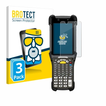 Parte frontal de un envase de producto con el logotipo de la marca BROTECT. Al lado se muestra el dispositivo Zebra MC9300 con