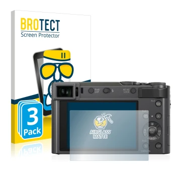 Parte frontal de un envase de producto con el logotipo de la marca BROTECT. Al lado se muestra el dispositivo Panasonic Lumix 