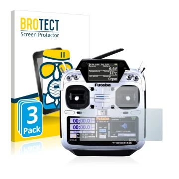 Parte frontal de un envase de producto con el logotipo de la marca BROTECT. Al lado se muestra el dispositivo Robbe Futaba T32
