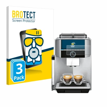 Parte frontal de un envase de producto con el logotipo de la marca BROTECT. Al lado se muestra el dispositivo Siemens EQ.9 plu