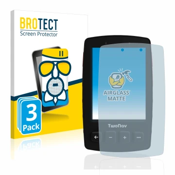 Parte frontal de un envase de producto con el logotipo de la marca BROTECT. Al lado se muestra el dispositivo TwoNav Trail 2 B