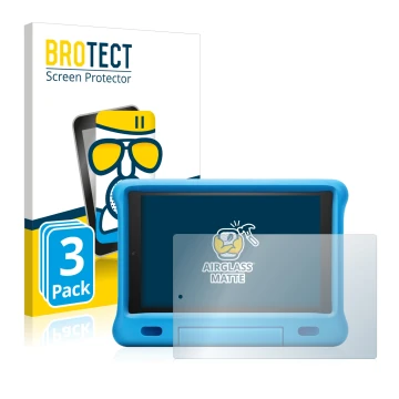 Parte frontal de un envase de producto con el logotipo de la marca BROTECT. Al lado se muestra el dispositivo Amazon Fire HD 1