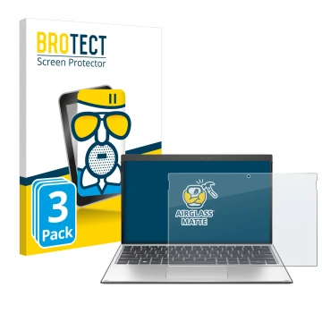Parte frontal de un envase de producto con el logotipo de la marca BROTECT. Al lado se muestra el dispositivo HP Elite x2 G4 c