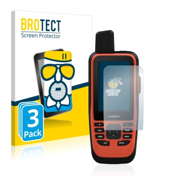 Parte frontal de un envase de producto con el logotipo de la marca BROTECT. Al lado se muestra el dispositivo Garmin GPSMAP 86