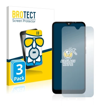 Parte frontal de un envase de producto con el logotipo de la marca BROTECT. Al lado se muestra el dispositivo Gigaset GS110 co