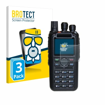 Parte frontal de un envase de producto con el logotipo de la marca BROTECT. Al lado se muestra el dispositivo AnyTone AT-D878U