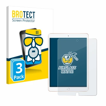 Parte frontal de un envase de producto con el logotipo de la marca BROTECT. Al lado se muestra el dispositivo Apple iPad 10.2