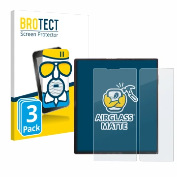 Parte frontal de un envase de producto con el logotipo de la marca BROTECT. Al lado se muestra el dispositivo Huawei Mate Xs c