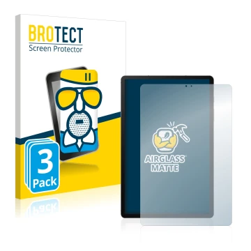 Parte frontal de un envase de producto con el logotipo de la marca BROTECT. Al lado se muestra el dispositivo Samsung Galaxy T