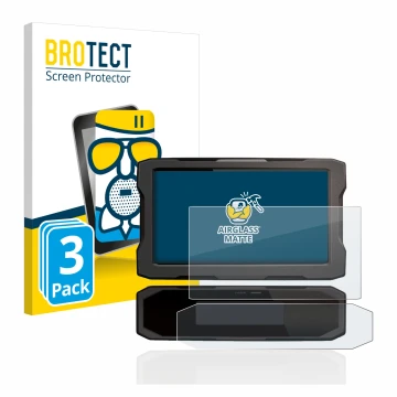 Parte frontal de un envase de producto con el logotipo de la marca BROTECT. Al lado se muestra el dispositivo Honda CRF1100L 2