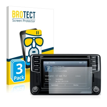 Parte frontal de un envase de producto con el logotipo de la marca BROTECT. Al lado se muestra el dispositivo Volkswagen Caddy