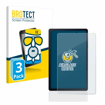 Parte frontal de un envase de producto con el logotipo de la marca BROTECT. Al lado se muestra el dispositivo Samsung Galaxy T