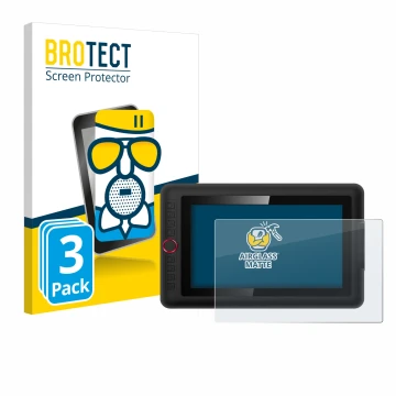 Parte frontal de un envase de producto con el logotipo de la marca BROTECT. Al lado se muestra el dispositivo XP-Pen Artist 12