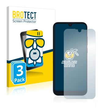 Parte frontal de un envase de producto con el logotipo de la marca BROTECT. Al lado se muestra el dispositivo Motorola Moto E6