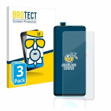 Parte frontal de un envase de producto con el logotipo de la marca BROTECT. Al lado se muestra el dispositivo Xiaomi Poco F2 P
