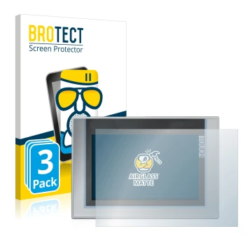 Parte frontal de un envase de producto con el logotipo de la marca BROTECT. Al lado se muestra el dispositivo Siemens Simatic 