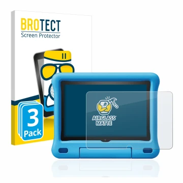 Parte frontal de un envase de producto con el logotipo de la marca BROTECT. Al lado se muestra el dispositivo Amazon Fire HD 8
