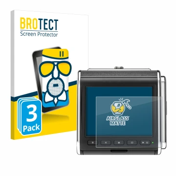 Parte frontal de un envase de producto con el logotipo de la marca BROTECT. Al lado se muestra el dispositivo Hasselblad CFV I