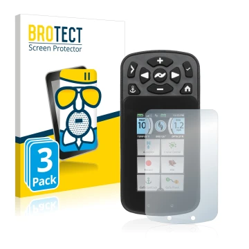 Parte frontal de un envase de producto con el logotipo de la marca BROTECT. Al lado se muestra el dispositivo Minn Kota I-Pilo
