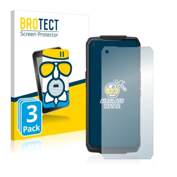 Parte frontal de un envase de producto con el logotipo de la marca BROTECT. Al lado se muestra el dispositivo Oukitel WP7 con 