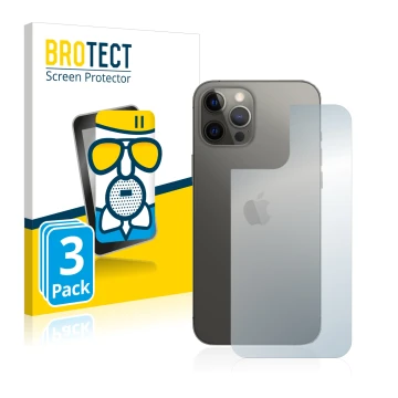 Parte frontal de un envase de producto con el logotipo de la marca BROTECT. Al lado se muestra el dispositivo Apple iPhone 12 