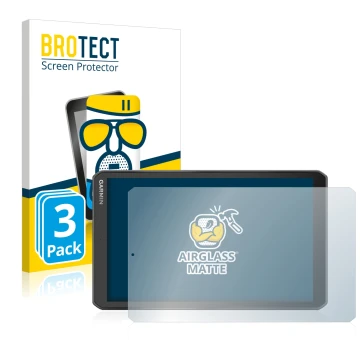 Parte frontal de un envase de producto con el logotipo de la marca BROTECT. Al lado se muestra el dispositivo Garmin Camper 89
