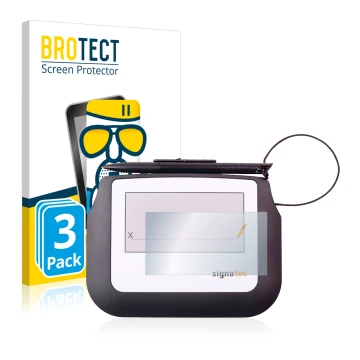 Parte frontal de un envase de producto con el logotipo de la marca BROTECT. Al lado se muestra el dispositivo Signotec Signatu