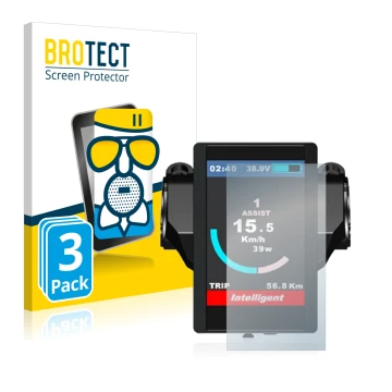 Parte frontal de un envase de producto con el logotipo de la marca BROTECT. Al lado se muestra el dispositivo Bafang 850c con 