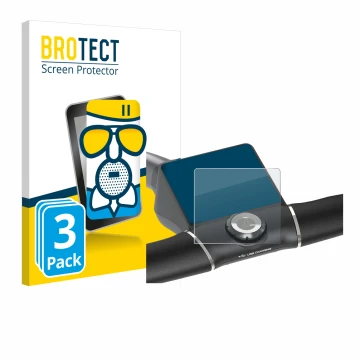 Parte frontal de un envase de producto con el logotipo de la marca BROTECT. Al lado se muestra el dispositivo Motocaddy M5 GPS