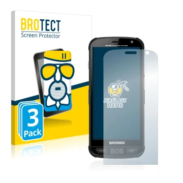 Parte frontal de un envase de producto con el logotipo de la marca BROTECT. Al lado se muestra el dispositivo Brondi Amico con