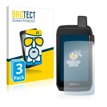 Parte frontal de un envase de producto con el logotipo de la marca BROTECT. Al lado se muestra el dispositivo Garmin Montana 7