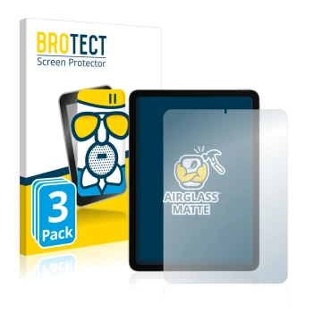 Parte frontal de un envase de producto con el logotipo de la marca BROTECT. Al lado se muestra el dispositivo Apple iPad Air 4